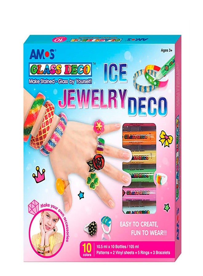 آموس مجموعة صنع مجوهرات الثلج من AMOS للأطفال - 10.5 مل × 8 ألوان - بطانات سوداء وذهبية، ورقتان من الفينيل وقوالب، 5 خواتم و3 أساور، اصنع مجوهراتك الخاصة - Image 1